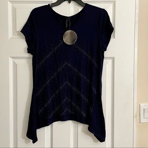 NWT Love Life Live T-shirt with bead work long hem navy blue L